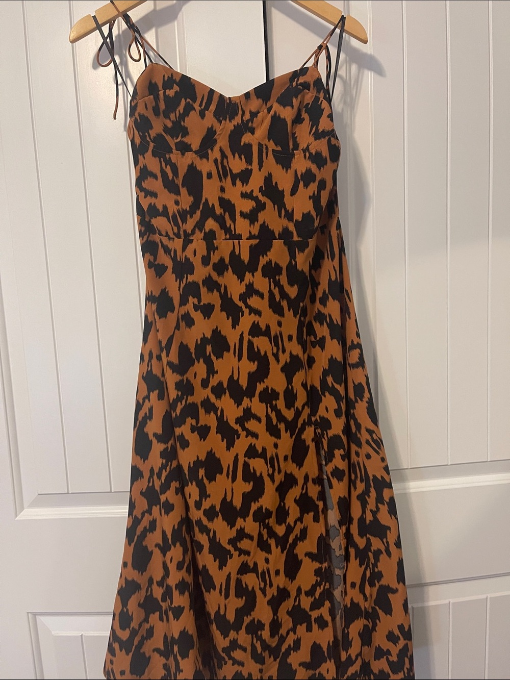 Brown and Black Leopard Print Slip Dress